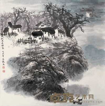 周志龙 戊辰（1988年） 秋夜月明 立轴 69×68cm